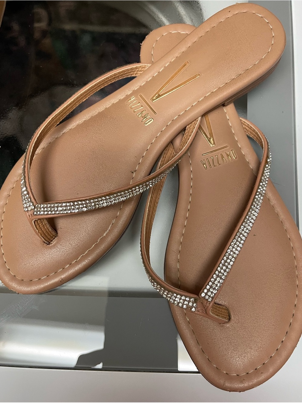 Vizzano Tan Rhinestone T-Strap Sandals - Women's